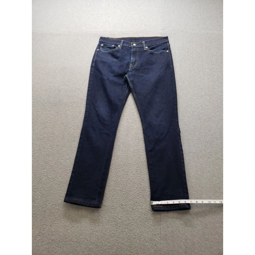 Levis Men Denim Jeans 32 Blue Logo Button 5 Pockets Mid Rise Stretched Outdoor
